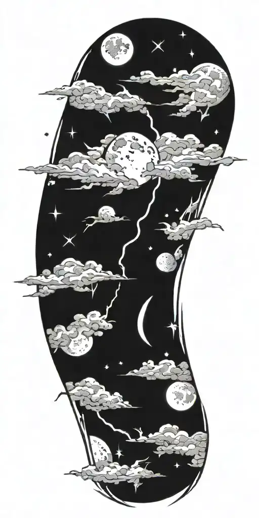 Realistic Moon And Night Sky With Lightning Bolts