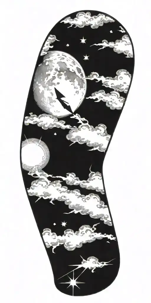 Realistic Moon And Night Sky With Lightning Bolts