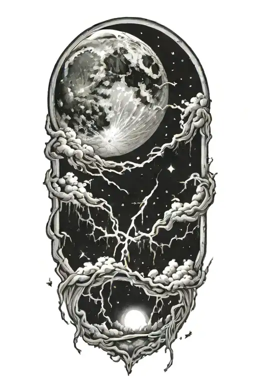 Realistic Moon And Night Sky With Lightning Bolts And Thunderstorm