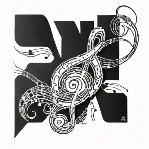 A Tattoo Design Featuring A Music Note Intertwined With Elements From A Popular Anime Series