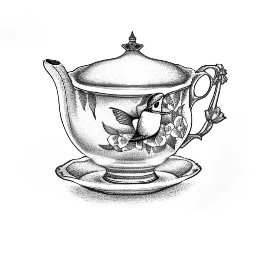 Hummingbird Sitting On A Floral Teacup