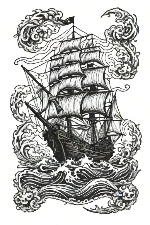 Pirate Ship Sailing On A Sea