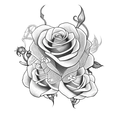 Snake With Roses And A Sword