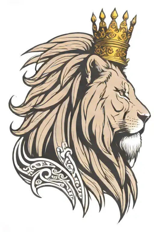Side Profile Of Roaring Lion Wearing A Crown