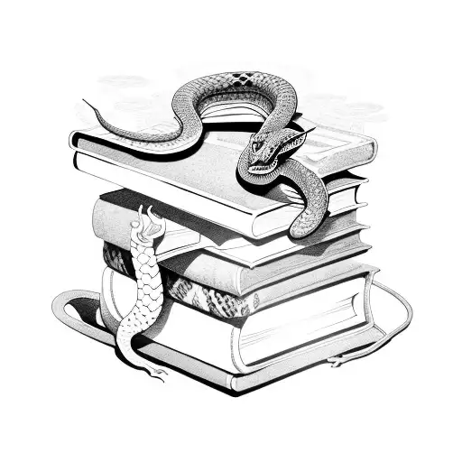A Stack Of Books With A Snake Slithering Through Them