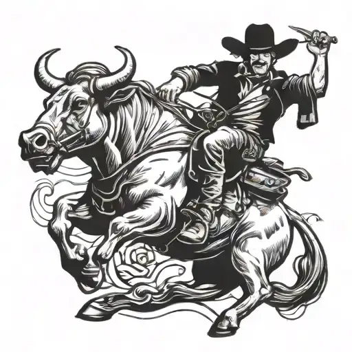 Cowboy Riding A Bull Charging