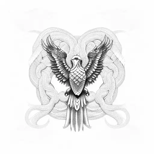 An Eagle Symbolizing Power And A Snake Symbolizing Wisdom Are Intertwined In The Ying Yang Circle