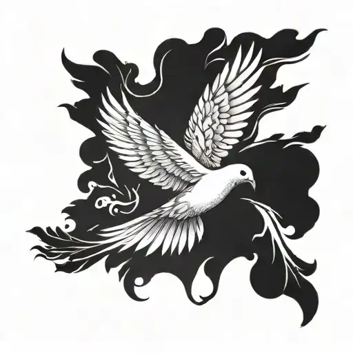 Dove With Several Feathers Flying Into The Air