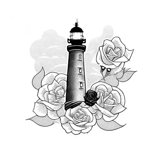 A Lighthouse Surrounded By A Bed Of Roses