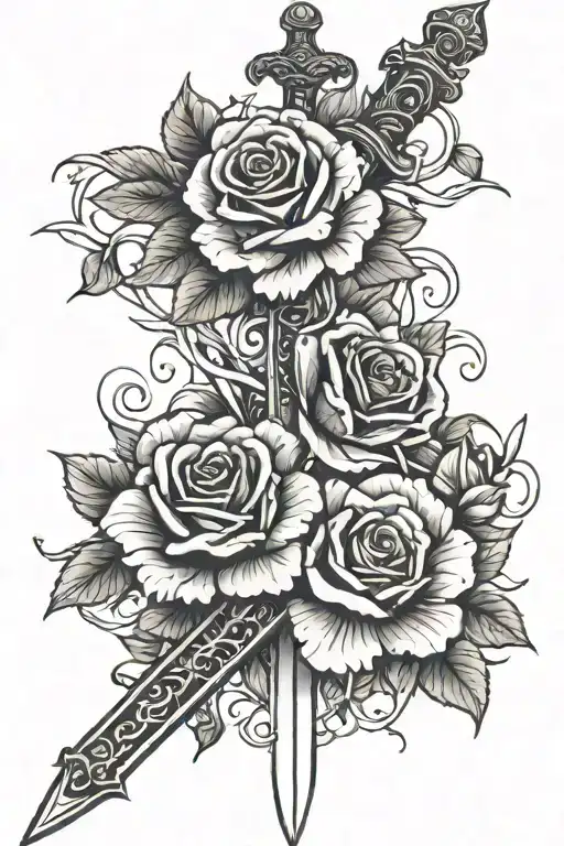 Sword And Roses Intertwined