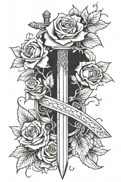 Big Sword And Roses Wrapped Loosely