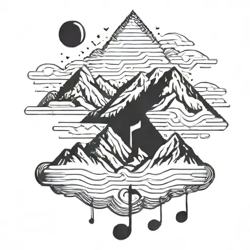 A Minimalist Tattoo Design Of A Mountain Range With A Music Note Incorporated Into The Landscape