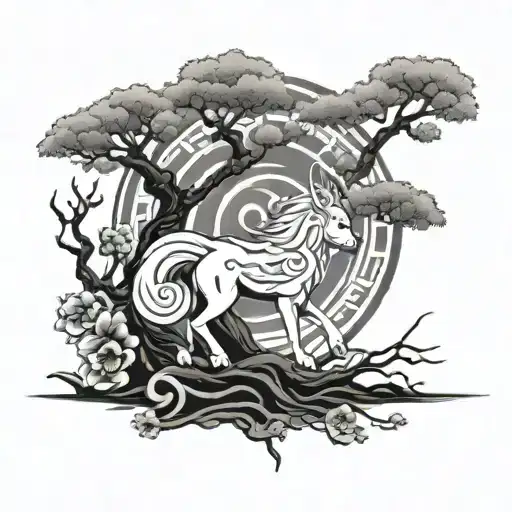 Amaterasu Japanese Mythology Cherry Tree And Japanese Signs