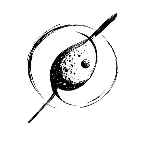 Paint Brush Stroke Line With Moon