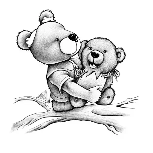 Peter Pan Laying On A Tree Holding A Teddy Bear Looking At The Horizon