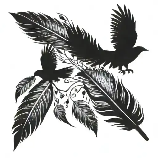 Single Feather With Birds Flying Away