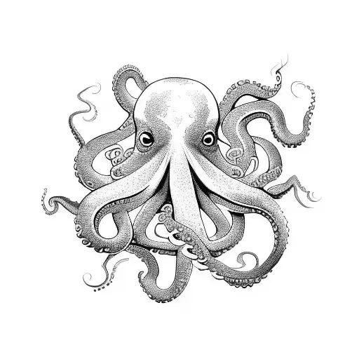 An Elegant Blackwork Design Of An Octopus With Its Tentacles Forming The Shape Of A Chef's Knife