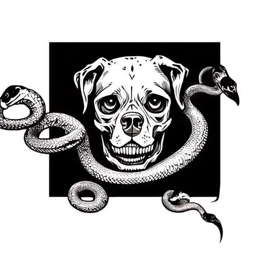 Skull With A Dog And Snakes