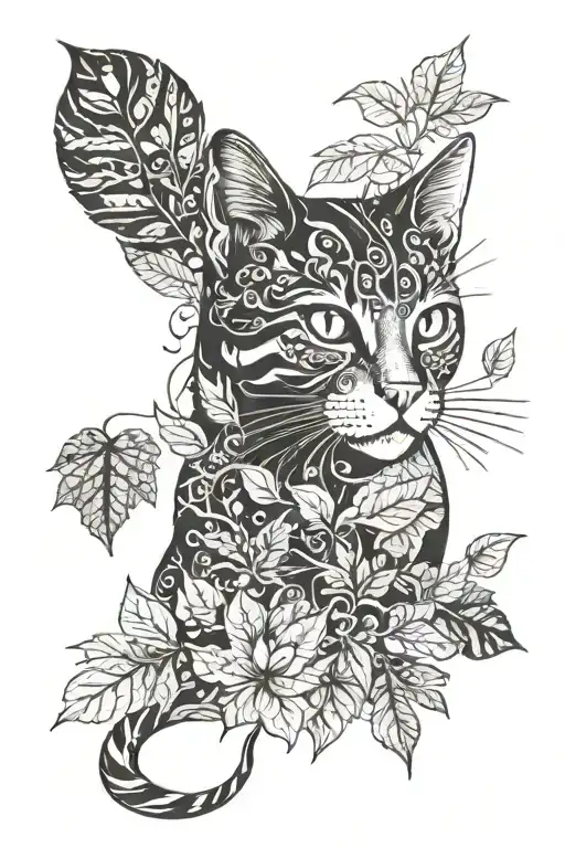 Cat And Leaves