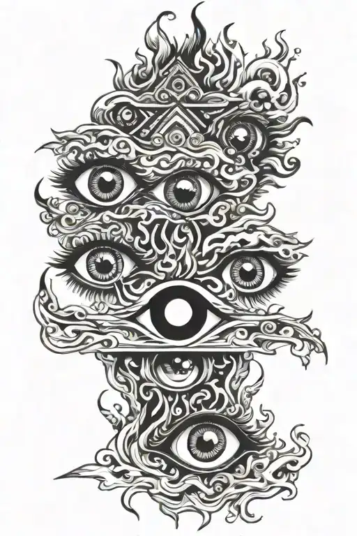 Multiple Different Eyes In A Fire