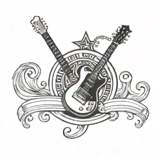 A Tattoo Design Combining A Police Badge With A Guitar And Musical Notes