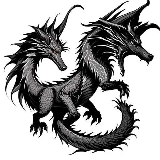 Dragon With Wolf Surrounded