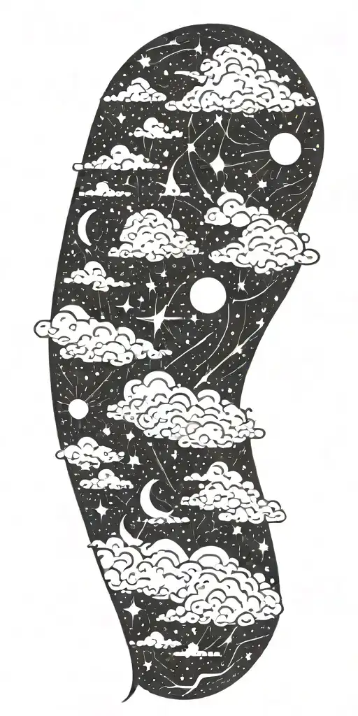 Night Sky Filled With Constellations Moon Thunderstorm Lightning Bolts