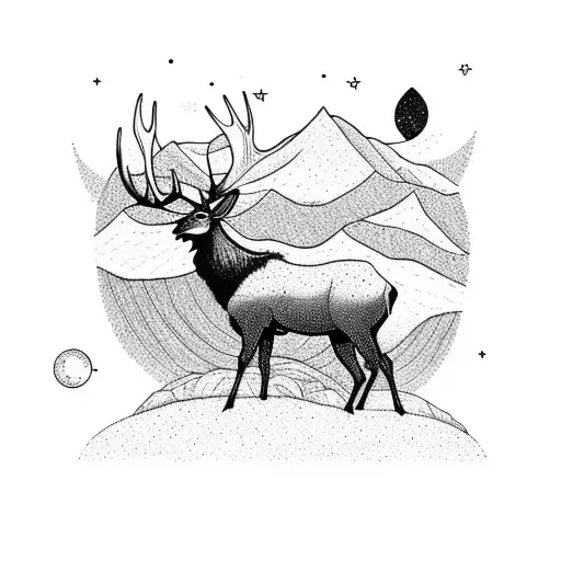 A Majestic Elk Standing Atop A Mountain Peak Surrounded By A Starry Night Sky
