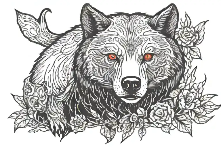 Red Eyed Bear And Wolf