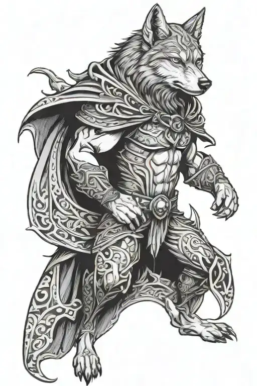 Tattoo Of A Magnificent Wolf On A Cape Based On Marvel Heroes