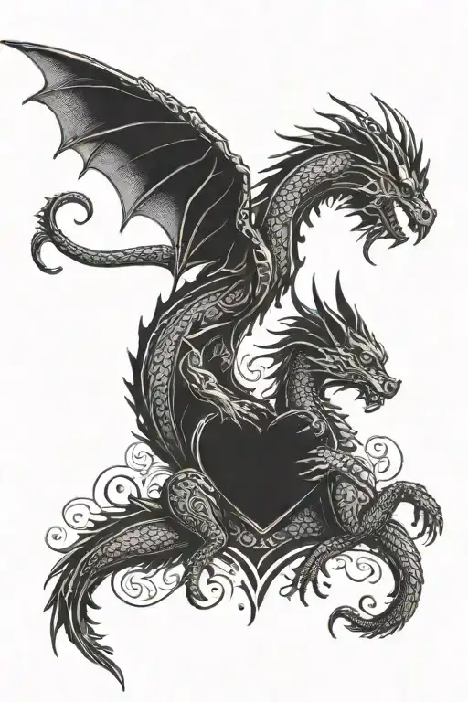 Dragon And Cat Love Heart