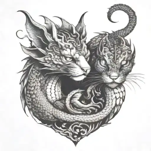 Cat And Dragon In Love