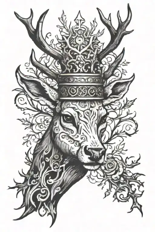 Cross With Deer Antlers With 8 Points And A Thorn Crown