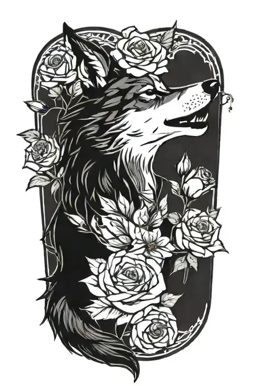 A Wolf Eating A Bouquet Of Roses