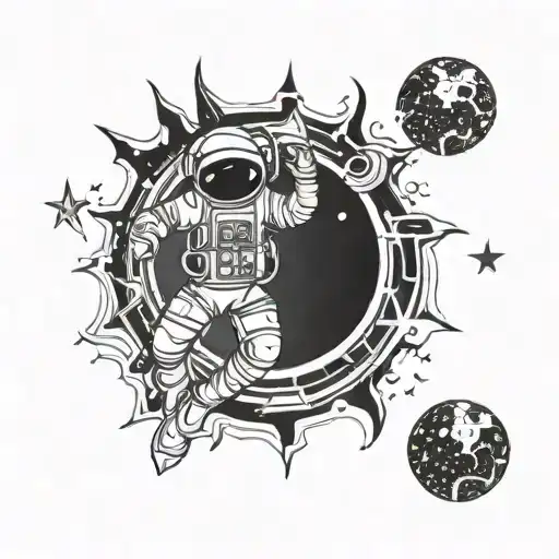 Astronaut Sun Stars Lsd Trippy Abstract Lineart