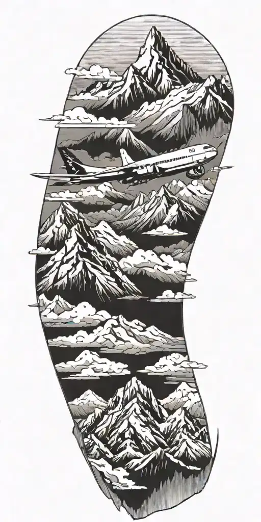 A Majestic Mountain Range With A Hidden Airplane Flying Through The Peaks