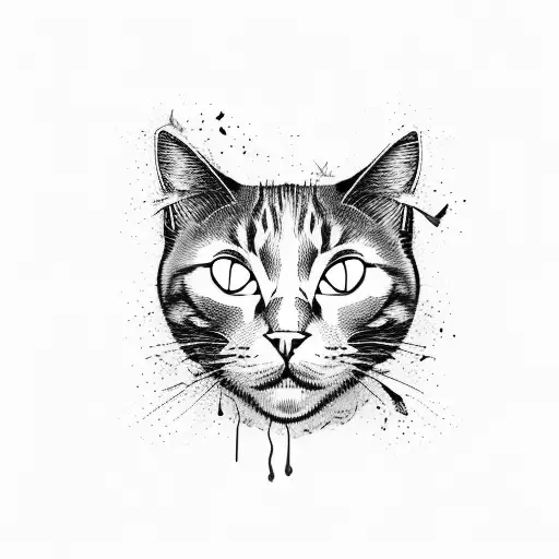 Cat Head Half In Style Of Deadpools Skin Look Half A Black Cat