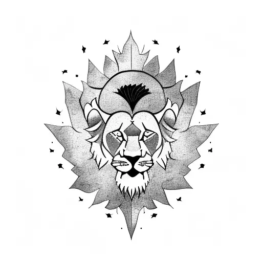 British Lion Roaring With Mauritian Flag And Maple Leaf