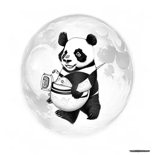 Panda On Moon Holding Heart Balloon