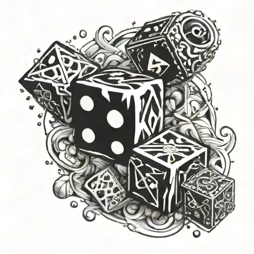 An Intricate Design Of Dice And Mana Symbols From Magic The Gathering