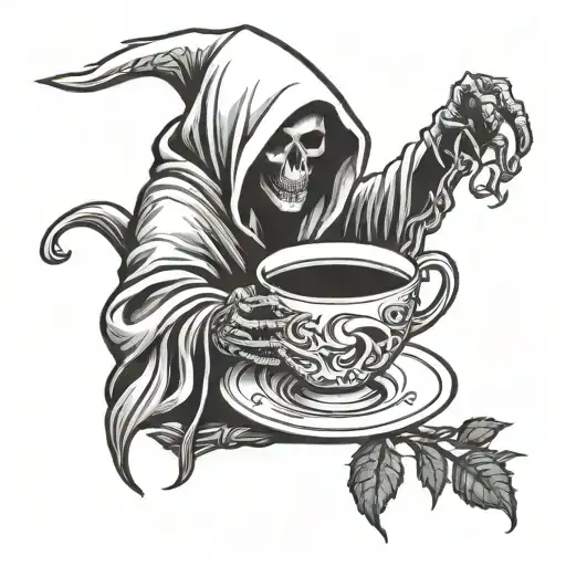 Grim Reaper Drinking Coffee Cup