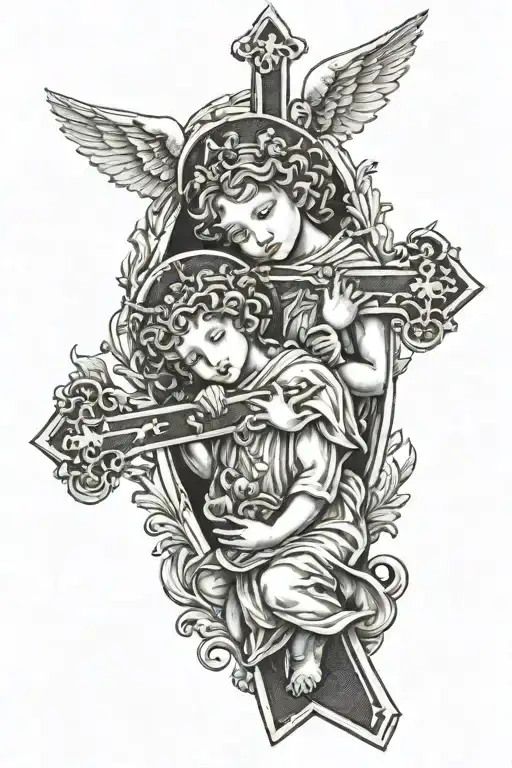 Little Angels Holding A Cross