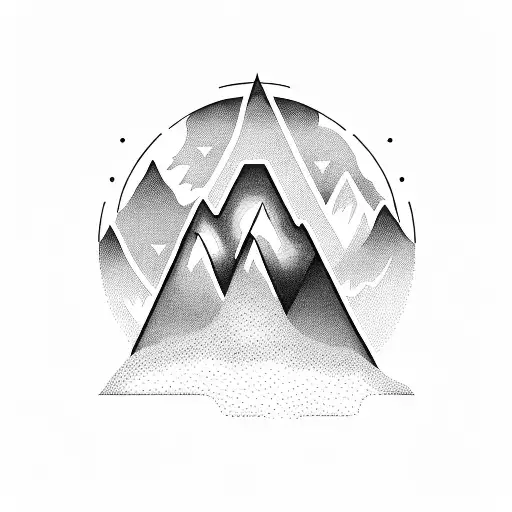 A Blackwork Tattoo Of A Mountain Peak With A Lifeline Symbol Incorporated Into The Design