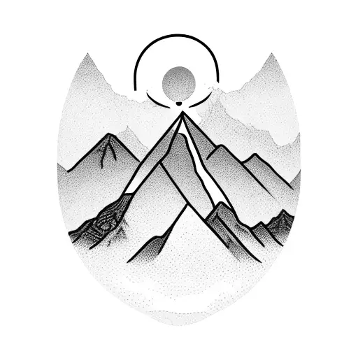 A Blackwork Tattoo Of A Mountain Peak With A Lifeline Symbol Incorporated Into The Design