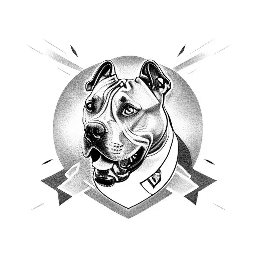 A Blackwork Tattoo Of A Pitbull Wearing A Pittsburgh Hockey Jersey And Holding A Gun