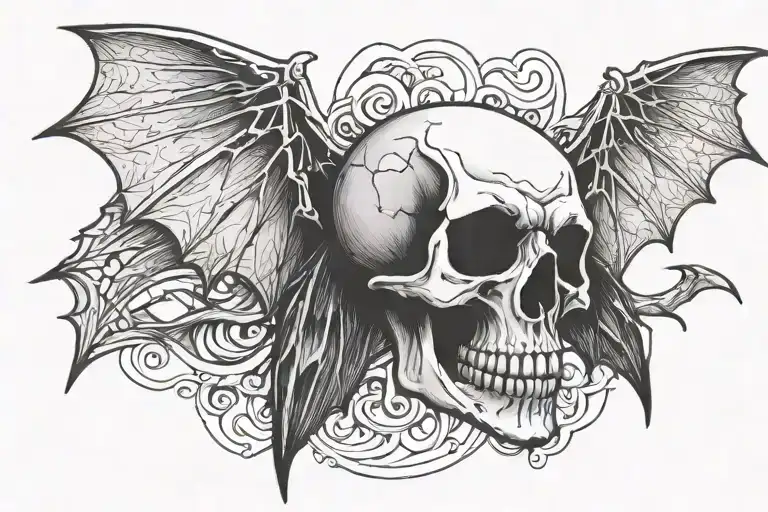 Skull With Bat Wings Flying