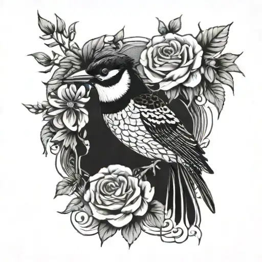 Rose And Woodpecker Sitting
