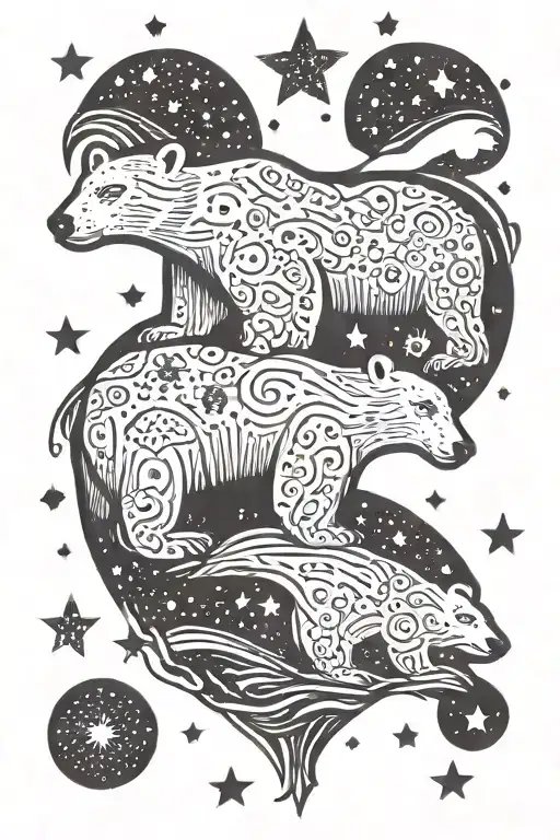 Polar Bear Surrounded By Stars And Snow Flakes