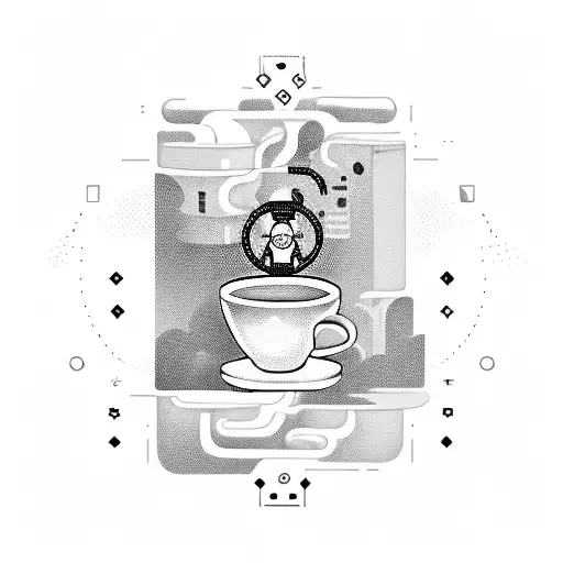 A Steaming Cup Of Coffee With A Pixelated Controller And A Coding Symbol Intertwined In The Steam