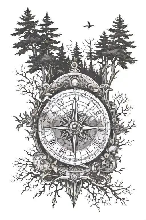 Clock Compass Forest Scene With A Hidden